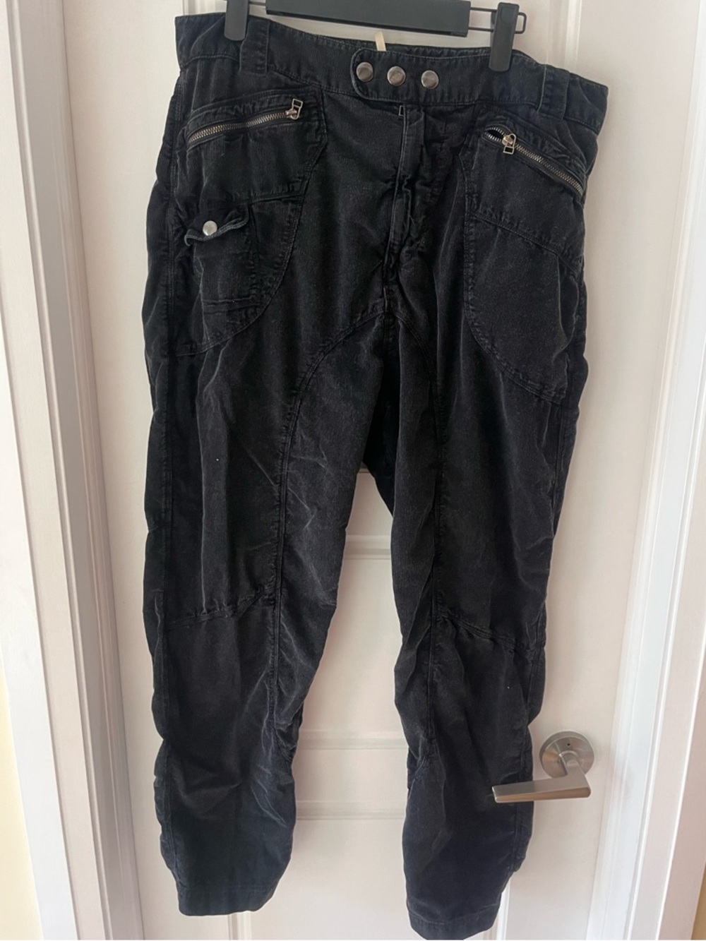 Free People Corduroy Slouchy Cargo Pant Sz 12 Washed Black